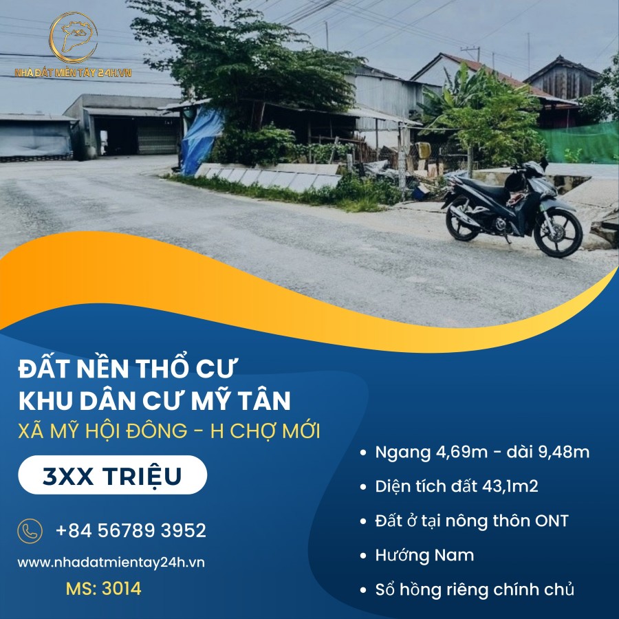 SỞ HỮU ĐẤT NỀN MẶT TIỀN – MẶT TIỀN KHU DÂN CƯ MỸ TÂN, CHỢ MỚI, AN GIANG